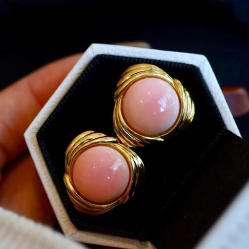 Natural Pink Queen Conch Shell drop earring gold plated silver|Statement Pink Gemstone Jewelry|Unique Earring For Her|Bezel set drop Earring