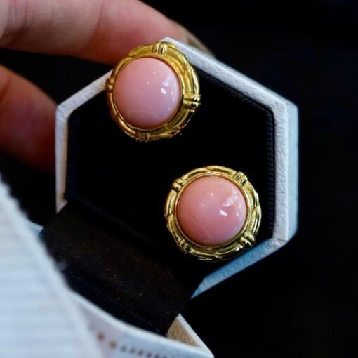 Natural Pink Queen Conch Shell drop earring gold plated silver|Statement Pink Gemstone Jewelry|Unique Earring For Her|Bezel set drop Earring - Image 3