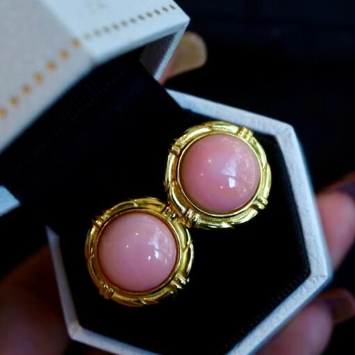 Natural Pink Queen Conch Shell drop earring gold plated silver|Statement Pink Gemstone Jewelry|Unique Earring For Her|Bezel set drop Earring - Image 8