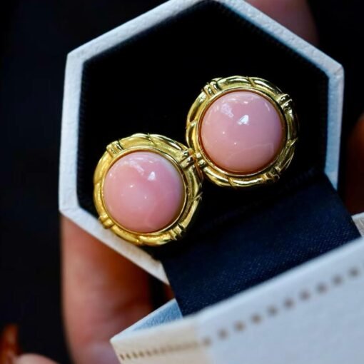 Natural Pink Queen Conch Shell drop earring gold plated silver|Statement Pink Gemstone Jewelry|Unique Earring For Her|Bezel set drop Earring - Image 4