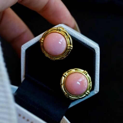 Natural Pink Queen Conch Shell drop earring gold plated silver|Statement Pink Gemstone Jewelry|Unique Earring For Her|Bezel set drop Earring - Image 5