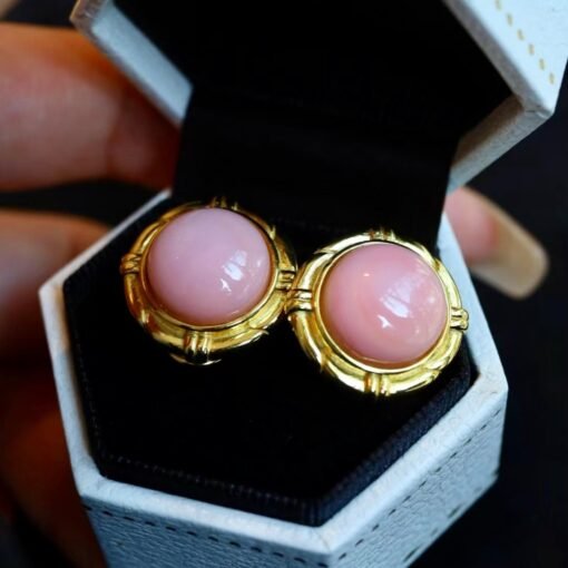 Natural Pink Queen Conch Shell drop earring gold plated silver|Statement Pink Gemstone Jewelry|Unique Earring For Her|Bezel set drop Earring - Image 2