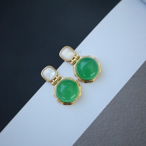Authentic Cabochon Green Chalcedony Stud Earring 925 Silver|Unique Floral Green Gemstone Studs/Natural Modern Green Gemstone Jewelry Women - Image 3