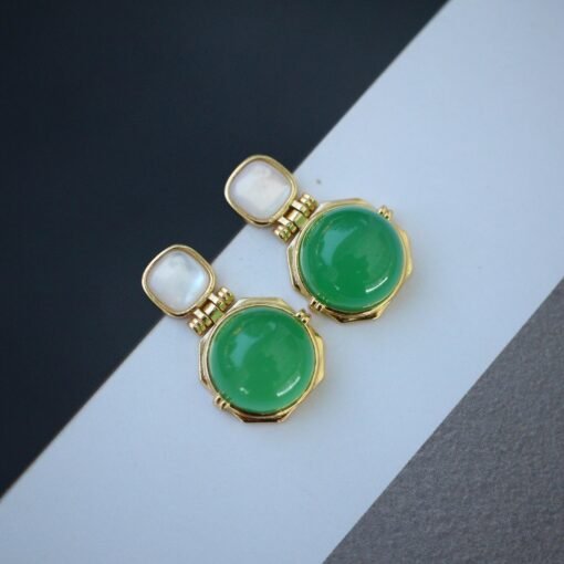 Authentic Cabochon Green Chalcedony Stud Earring 925 Silver|Unique Floral Green Gemstone Studs/Natural Modern Green Gemstone Jewelry Women - Image 6