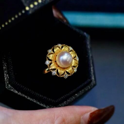 Natural big Pearl Ring Silver|Minimalist Pearl ring gold|Statement Pearl ring Women|June Birthstone Pearl ring|Round Real Pearl ring7.5-8mm
