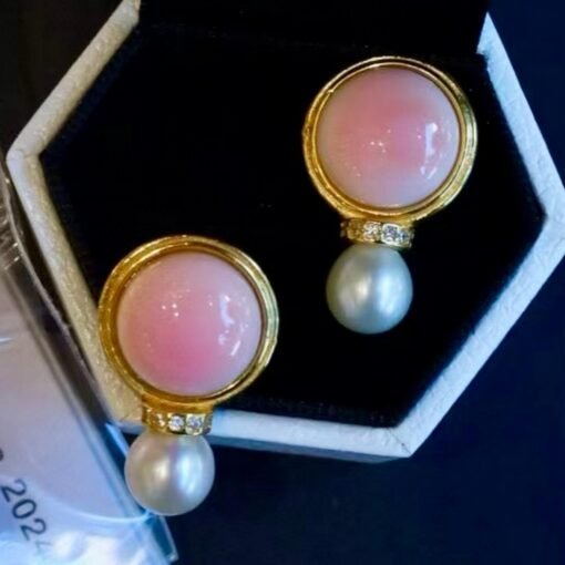 Genuine Pearl stud earring s925 silver|Vintage Pink Gemstone Jewelry|Unique Pearl Earring For Her|Real pearl earring|Bezel set Earring women - Image 3