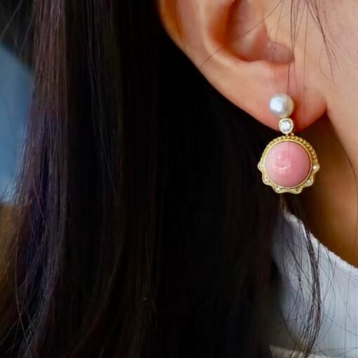 Genuine Pearl stud earring s925 silver|Vintage Pink Gemstone Jewelry|Unique Pearl Earring For Her|Real pearl earring|Bezel set Earring women - Image 8