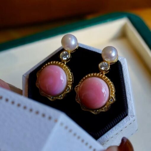 Genuine Pearl stud earring s925 silver|Vintage Pink Gemstone Jewelry|Unique Pearl Earring For Her|Real pearl earring|Bezel set Earring women - Image 7