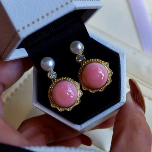 Genuine Pearl stud earring s925 silver|Vintage Pink Gemstone Jewelry|Unique Pearl Earring For Her|Real pearl earring|Bezel set Earring women - Image 6