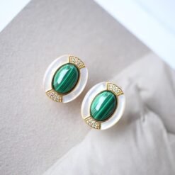 Natural Malachite Studs Earrings With silver|Malachite Jewelry|Statement Green Studs Earring|Vintage malachite studs|Handmade malachite stud