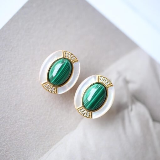 Natural Malachite Studs Earrings With silver|Malachite Jewelry|Statement Green Studs Earring|Vintage malachite studs|Handmade malachite stud