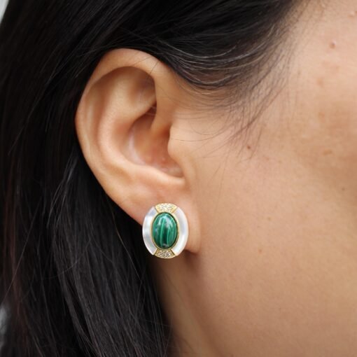 Natural Malachite Studs Earrings With silver|Malachite Jewelry|Statement Green Studs Earring|Vintage malachite studs|Handmade malachite stud - Image 4