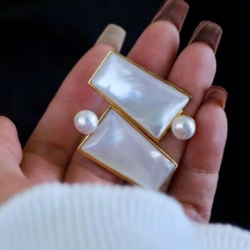 Natural Mother of Pearl Drop Earrings Silver|Unique White Gemstone Earrings|Statement Mother of Pearl Earring|Long Gemstone Earrings For Her - Image 5