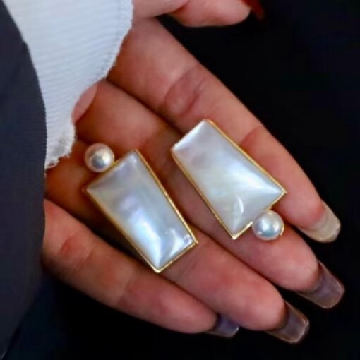 Natural Mother of Pearl Drop Earrings Silver|Unique White Gemstone Earrings|Statement Mother of Pearl Earring|Long Gemstone Earrings For Her - Image 6