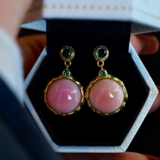 Natural Pink Queen Conch Shell drop earring gold plated silver|Statement Pink Gemstone Jewelry|Unique Earring For Her|Bezel set drop Earring - Image 3