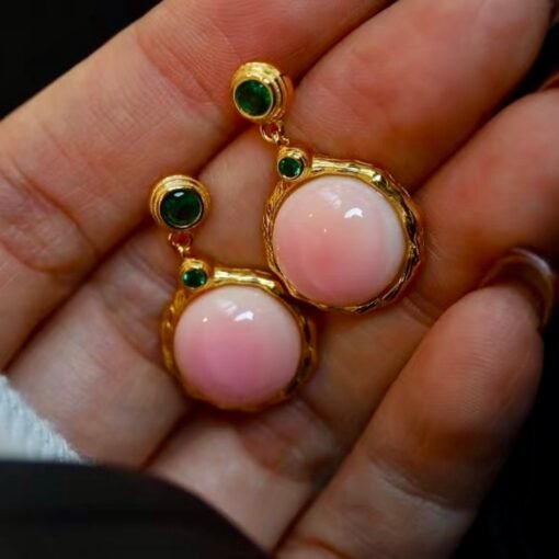 Natural Pink Queen Conch Shell drop earring gold plated silver|Statement Pink Gemstone Jewelry|Unique Earring For Her|Bezel set drop Earring - Image 6