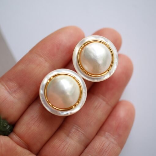 Natural Mabe pearl Studs Earrings|Charm Mabe Pearl Jewelry|Statement gemstone Studs Earrings|Real Mabe Pearl stud|Perfect Anniversary Gift - Image 2