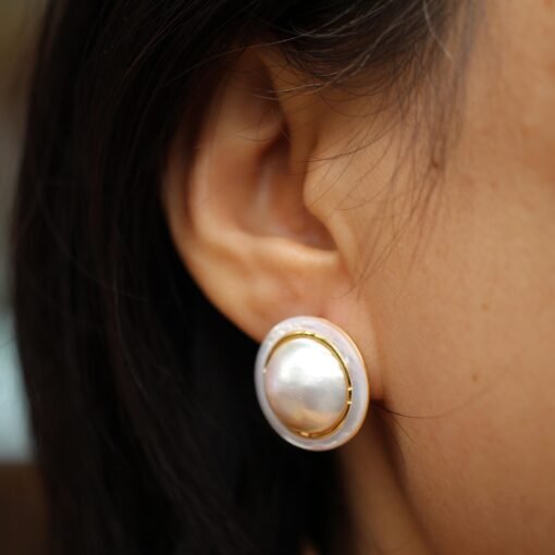 Natural Mabe pearl Studs Earrings|Charm Mabe Pearl Jewelry|Statement gemstone Studs Earrings|Real Mabe Pearl stud|Perfect Anniversary Gift - Image 8