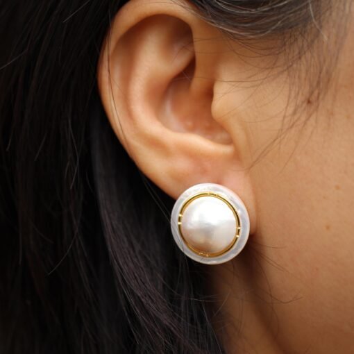 Natural Mabe pearl Studs Earrings|Charm Mabe Pearl Jewelry|Statement gemstone Studs Earrings|Real Mabe Pearl stud|Perfect Anniversary Gift - Image 4