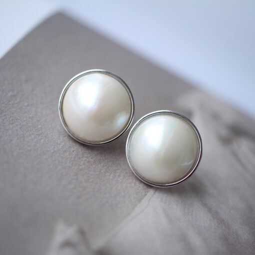 Natural Big white Pearl Earrings s925 Silver|Minimalist Simple Pearl Jewelry|Statement Pearl EarringsReal Mabe Pearl|Perfect Wedding Earring