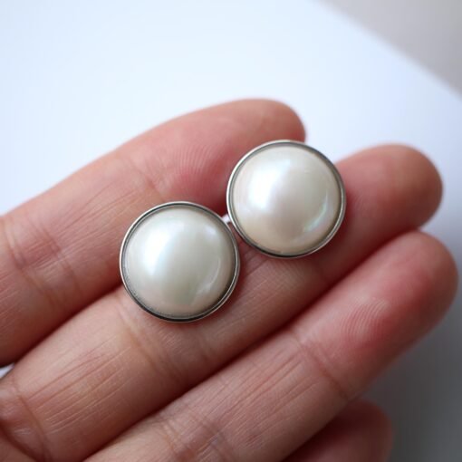 Natural Big white Pearl Earrings s925 Silver|Minimalist Simple Pearl Jewelry|Statement Pearl EarringsReal Mabe Pearl|Perfect Wedding Earring - Image 2