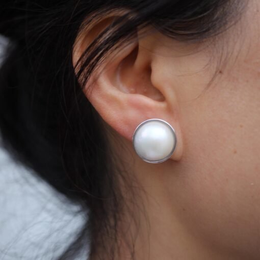 Natural Big white Pearl Earrings s925 Silver|Minimalist Simple Pearl Jewelry|Statement Pearl EarringsReal Mabe Pearl|Perfect Wedding Earring - Image 4