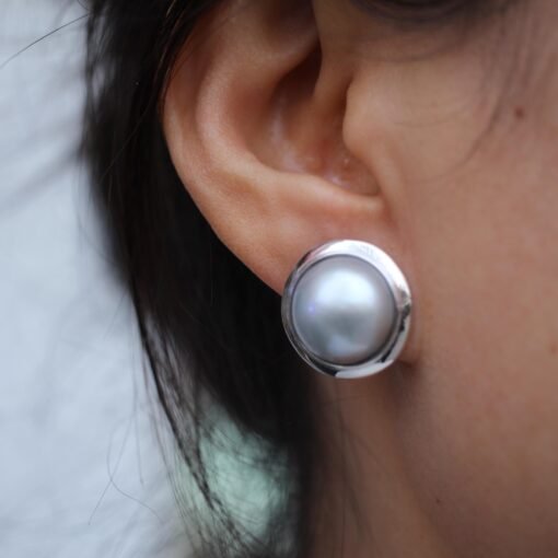 Natural White Pearl Stud Earrings s925 Silver|Minimalist Pearl Jewelry|Statement Mabe Pearl Earring|Real Mabe Pearl|Perfect Wedding Earrings - Image 4