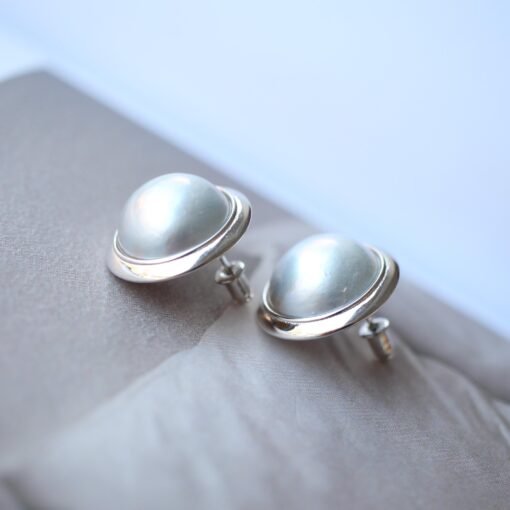 Natural White Pearl Stud Earrings s925 Silver|Minimalist Pearl Jewelry|Statement Mabe Pearl Earring|Real Mabe Pearl|Perfect Wedding Earrings - Image 5