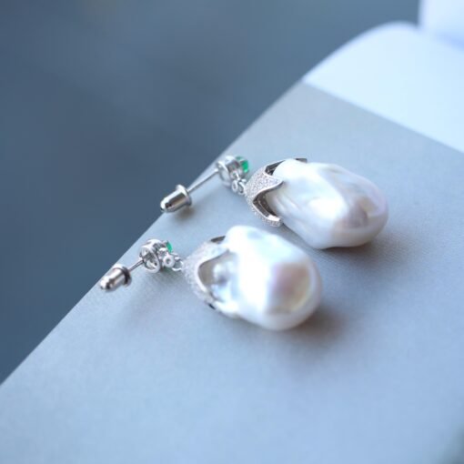 Unique Baroque Pearl Drop Earrings with Zircon silver|Big Natural Genuine Pearl Earrings women|Modern Art Deco Pearl Stud Earrings - Image 5