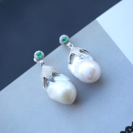Unique Baroque Pearl Drop Earrings with Zircon silver|Big Natural Genuine Pearl Earrings women|Modern Art Deco Pearl Stud Earrings - Image 6