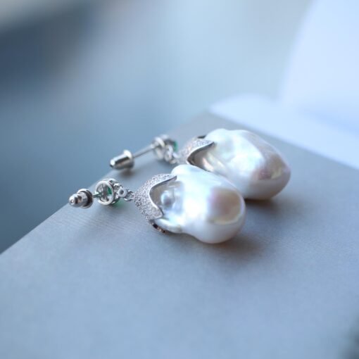 Unique Baroque Pearl Drop Earrings with Zircon silver|Big Natural Genuine Pearl Earrings women|Modern Art Deco Pearl Stud Earrings - Image 8