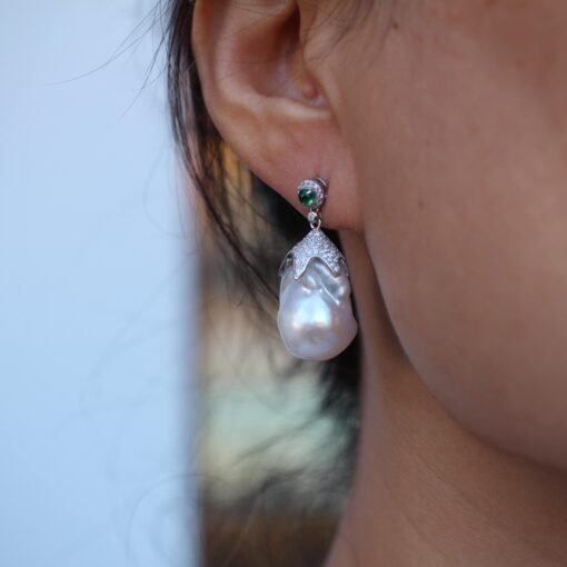 Unique Baroque Pearl Drop Earrings with Zircon silver|Big Natural Genuine Pearl Earrings women|Modern Art Deco Pearl Stud Earrings - Image 7