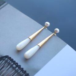 Natural Mother of Pearl Drop Earrings Silver|Unique White Gemstone Earrings|Statement Mother of Pearl Earring|Long Gemstone Earrings For Her