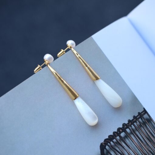 Natural Mother of Pearl Drop Earrings Silver|Unique White Gemstone Earrings|Statement Mother of Pearl Earring|Long Gemstone Earrings For Her - Image 8