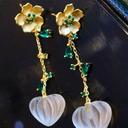 Natural Quartz with Green zircon Teardrop Earrings silver/Unique Chunky Quartz Drop Earrings Women/Art Deco Vintage Quartz Earrings Gold - Image 5