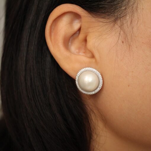 Natural Big white Pearl Earrings s925 Silver|Minimalist Simple Pearl Jewelry set|Statement Pearl pendent|Perfect Wedding Earring women - Image 5