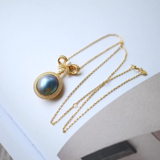 Unique Natural Mabe Pearl Pendant Sterling Silver|One of a kind PendantStatement Pearl Pendant|Halo pearl pendant|Perfect Anniversary Gift - Image 5