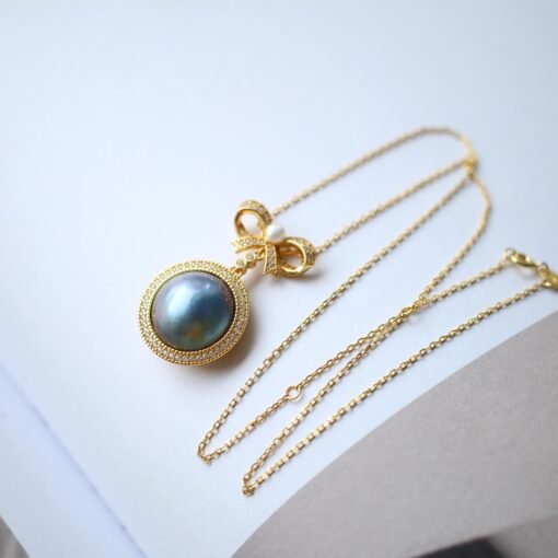 Unique Natural Mabe Pearl Pendant Sterling Silver|One of a kind PendantStatement Pearl Pendant|Halo pearl pendant|Perfect Anniversary Gift - Image 7