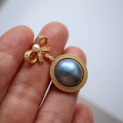 Unique Natural Mabe Pearl Pendant Sterling Silver|One of a kind PendantStatement Pearl Pendant|Halo pearl pendant|Perfect Anniversary Gift - Image 8