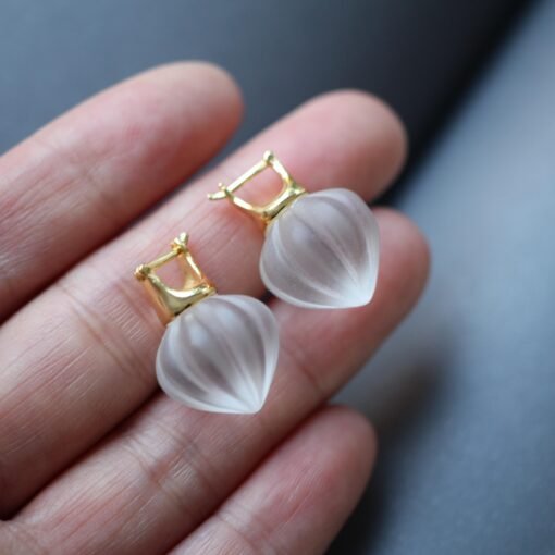 Natural Quartz Minimalist Teardrop Earrings s925 silver/Unique Chunky Quartz Drop Earrings Women/Art Deco Modern Statement Quartz Earrings - Image 2