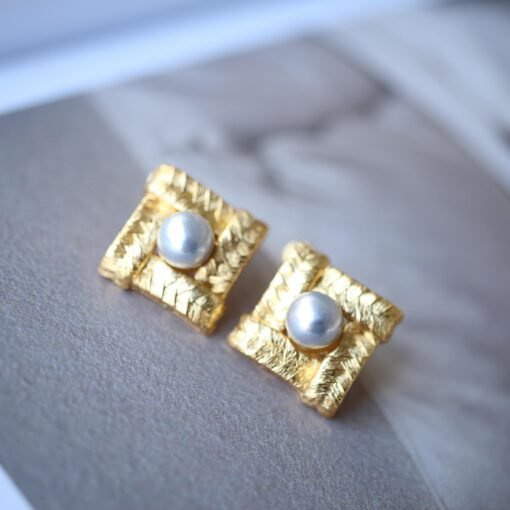 Genuine seawater akoya pearl stud earrings silver|Statement Vintage 6mm Pearl Earring gold|Handmade pearl jewelry women|June Birthstone Gift