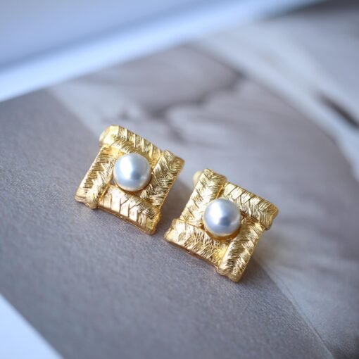 Genuine seawater akoya pearl stud earrings silver|Statement Vintage 6mm Pearl Earring gold|Handmade pearl jewelry women|June Birthstone Gift - Image 6