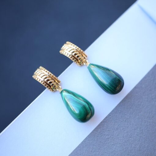 Natural Long Teardrop Malachite Drop Earring 925 silver|Statement Malachite earring|Vintage Green Gemstone Earrings|Antique Earrings for her - Image 3