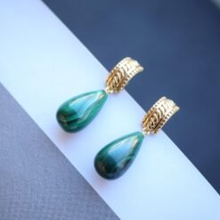 Natural Long Teardrop Malachite Drop Earring 925 silver|Statement Malachite earring|Vintage Green Gemstone Earrings|Antique Earrings for her