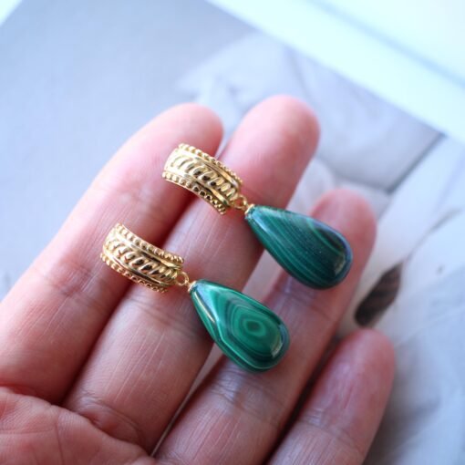 Natural Long Teardrop Malachite Drop Earring 925 silver|Statement Malachite earring|Vintage Green Gemstone Earrings|Antique Earrings for her - Image 2