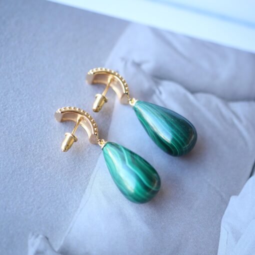 Natural Long Teardrop Malachite Drop Earring 925 silver|Statement Malachite earring|Vintage Green Gemstone Earrings|Antique Earrings for her - Image 5