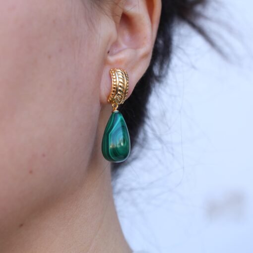 Natural Long Teardrop Malachite Drop Earring 925 silver|Statement Malachite earring|Vintage Green Gemstone Earrings|Antique Earrings for her - Image 7
