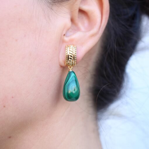 Natural Long Teardrop Malachite Drop Earring 925 silver|Statement Malachite earring|Vintage Green Gemstone Earrings|Antique Earrings for her - Image 4