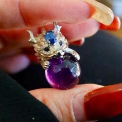 Natural amethyst pendant necklace women/unique dragon amethyst pendant silver/Art deco amethyst necklace|Handmade modern amethyst pendan