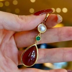 Natural white Mabe ring With Garnet s925 Silver|Natural Garnet Pearl Jewelry Set|Statement Handmade ring|Vintage Multi color pendant women